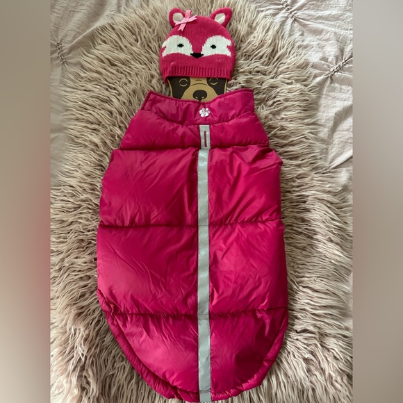 Dog winter bubble coat & dog hat- pink - size L (coat) size M/L (hat) - Picture 11 of 11